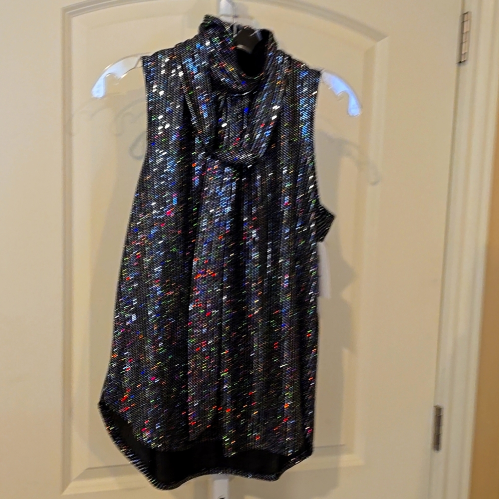 Clara Sunwoo Elegant Black Sequin Sleeveless Top Large